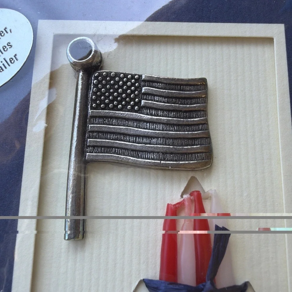 Lighten-Up Gifts Pewter Flag VTG Candle Holder Card 4 Candles 